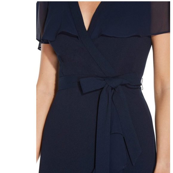 ADRIANA PAPELL Navy Crepe & Chiffon Midi Dress - Picture 4 of 7